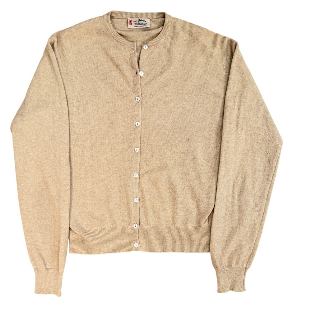 Pringle of Scotland 100% Cashmere Cardigan Sweater Beige Womens M Preppy - Picture 12 of 12
